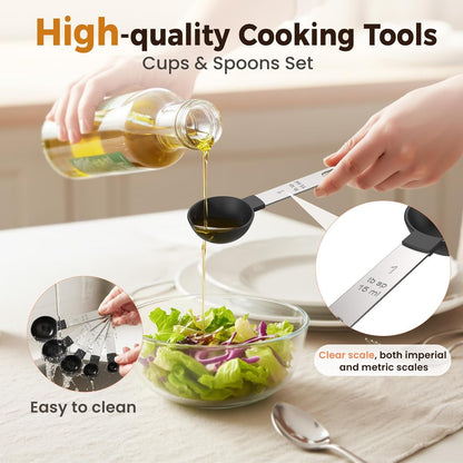 16PCS Measuring Cups and Spoons Set, Measuring Spoon Set with Metric and US Measurements, Fits for Measuring Dry and Liquid - Black6