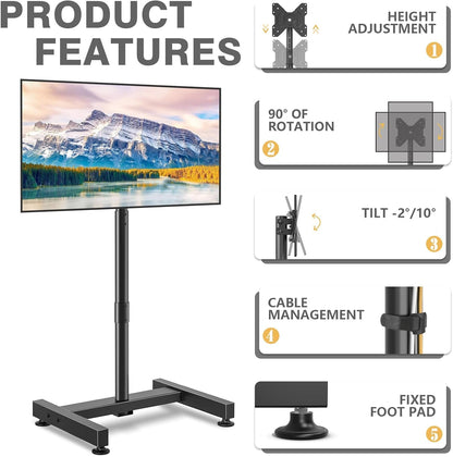 TV Floor Stand for 13-50 Inch LCD LED Flat/Curved Panel Screen Tvs up to 44 Lbs, Height Adjustable TV Stand Mount with VESA 200X200, Portable TV Stand for Bedroom, Dorm Room, Office | Tilting and Rotating Mount, Portrait to Landscape, Height Adjustable Portable TV Stand for Bedroom, Dorm Room, Office6