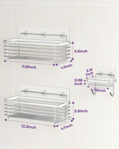 Shower Caddy Adhesive 3 Pack Stainless Steel Storage Organizers-Silver7