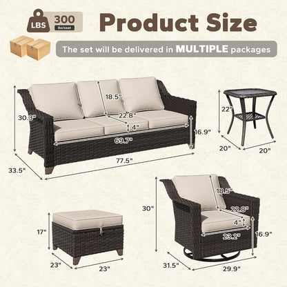 7 Piece Patio Furniture Set, Wicker Outdoor Conversation Set | Patio Chair Set with Olefin Removable Cushion, All-Weather Outdoor Couch with Deep Seat for Porch, Deck and Backyard, Beige2