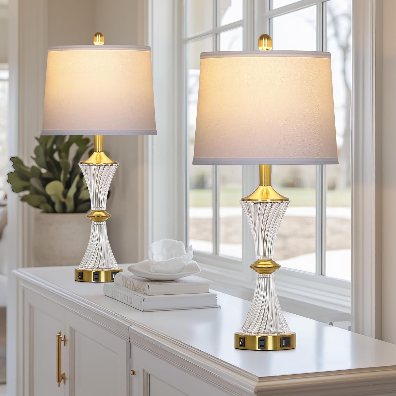 crystal-glass-table-lamp-set-of-2-with-usb-c-a-ports-ac-outlet-white-lamp-modern-bedroom-lamps-gold-lamp-for-night-stands-bedroom-living-room-nightstand-lamp-led-bulbs-included