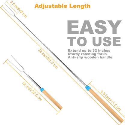 10 Pcs Marshmallow Roasting Sticks for Fire Pit Long 32Inch, Smores Sticks Skewers, Smores Kit for Fire Pit, Premium Telescoping Hot Dog Roasting Sticks for Campfire Accessories outside Camping2