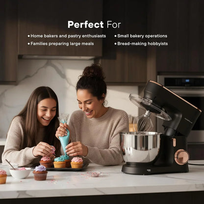 Black Electric Stand Mixer 6.8 Quart Qt, 660W, 6-Speed Adjustable, Stainless Steel Planetary, Portable, Compact & Elegant Kitchen Mixer for Baking & Cooking4