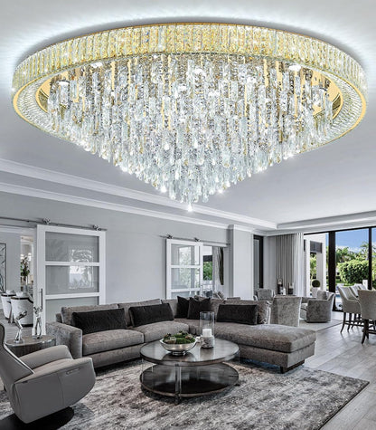 53.7" Modern Crystal Big Large Chandeliers LED Dimmable Flush Mount Ceiling Chandeliers for Living Room High Ceiling Entrance Foyer Lobby Bedroom Gold5
