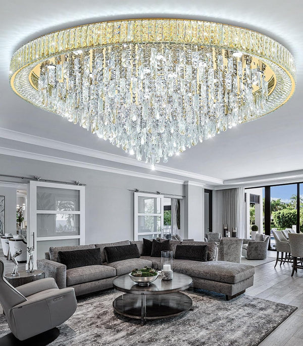 53.7" Modern Crystal Big Large Chandeliers LED Dimmable Flush Mount Ceiling Chandeliers for Living Room High Ceiling Entrance Foyer Lobby Bedroom Gold5