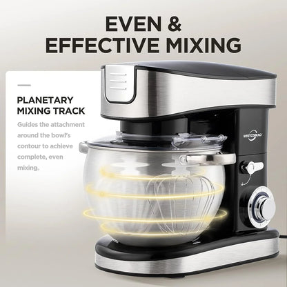 3-IN-1 Stand Mixer 6.3Qt 6-Speed 400W Pulse Black | Household Food Mixer with Pulse,Dough Hook,Beater,Whisk, Electric Kitchen Mixer for Bread,Cake and Most Home Baking Needs7