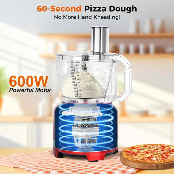 Food Processor 16 Cup Red, 9-In-1 Veggie Chopper for Home Meal Prep | Large Food Processor, Shred, Slice, French Fries Cut, Cheese Grate, Meat Chop, Dough Knead, Emulsify, for Salad, Salsa, Bread5
