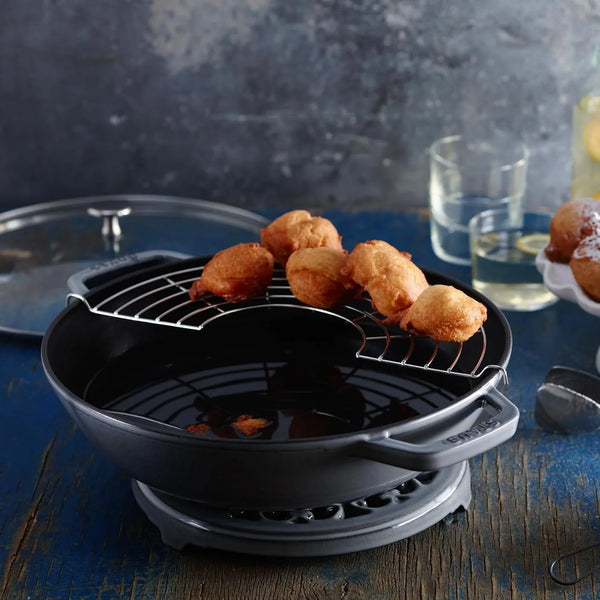 Staub Cast Iron Perfect Pan, Wok, Dutch Oven, 4.5-Quart, Serves 4-5, Made in France, Graphite Gray, Made in France2