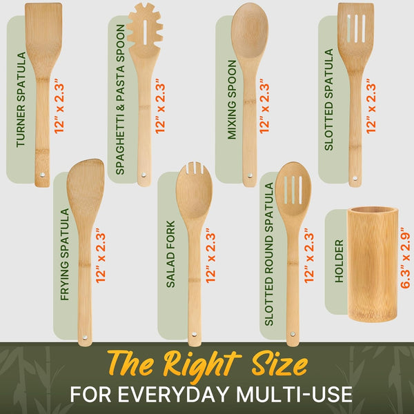 Bamboo Cooking Utensils Set 7 Pcs with Holder, Wooden Spoons for Nonstick2