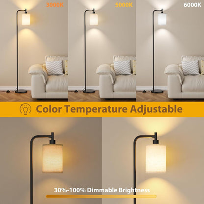 64" Floor Lamp with Remote Control, Dimmable Tall Standing Lamps for Living Room Bedroom Office Corner, 9W LED Bulb Included, Foot Pedal Switch, Beige Shade Black Pole4