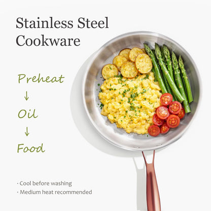 7-Piece Tri-Ply Stainless Steel Frying Pan Set, Skillet Set 8"/10"/12", Induction Compatible, Oven & Dishwasher Safe, Gold Handle4