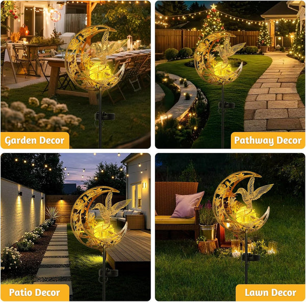 Solar Lights Outdoor Decor Hummingbird Cracked Glass Stake Moon Lights Gift6