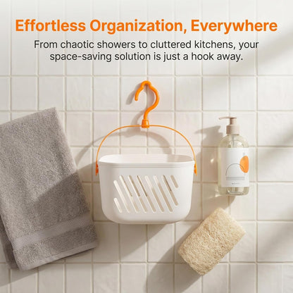 Hanging Shower Caddy, 2Pcs Plastic Mounted Shower Caddy Basket, Portable Kitchen Organizer Storage Organizer with Hook for Home Kitchen Bathroom, White5