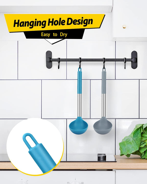 Silicone Soup Ladle Spoon Kitchen Utensils, 2 Pack, Grey-Blue6