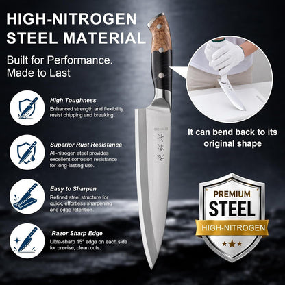High‑Nitrogen Steel Chef Knife, 8 Inch Handmade Ultra Sharp Kitchen Knife2
