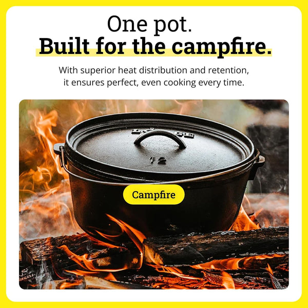 Pre-Seasoned Cast Iron Deep Camp Dutch Oven with Lid, 8 Quart | Dual Handles & Steel Handle with Strong Lid for Heavy-Duty Camping Cookware, Outdoor Use & Campfire Cooking4
