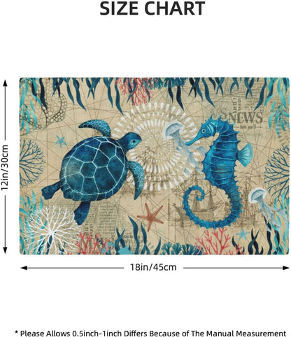 Nautical Placemats Set of 4, Ocean Coast Beach Theme Washable Non-Slip Heat Resistant Place Mats, Sea Turtle Seahorse Summer Linen Decoration Dinner Mat for Kitchen Dinner Party Decor8
