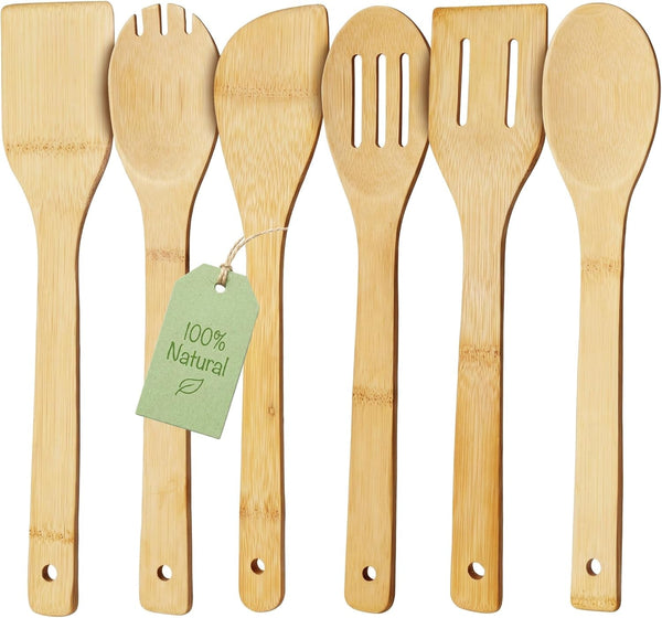 Bamboo Wooden Spoons for Cooking 6-Piece, Nonstick Bamboo Kitchen Utensils Set Wood Spatulas Spoons for Daily Use, Housewarming Gifts1