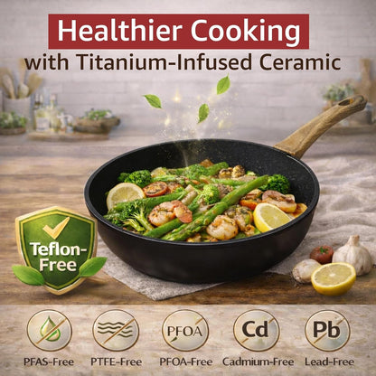 23-Piece Pots and Pans Set Non Stick,Titanium Ceramic Cookware Set Non Toxic,Long-Lasting,Pfas Free,Induction Compatible,Complete Kitchen Set with 3 Frying Pans for All Cooking Needs6