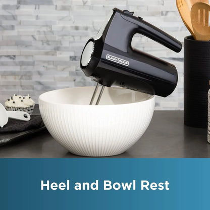 BLACK+DECKER Hand Held Mixer MX610B, 5-Speed | 350W Hand Mixer with Turbo Boost, Beaters, Whisk, Dough Hooks and Snap-On Storage Case.7