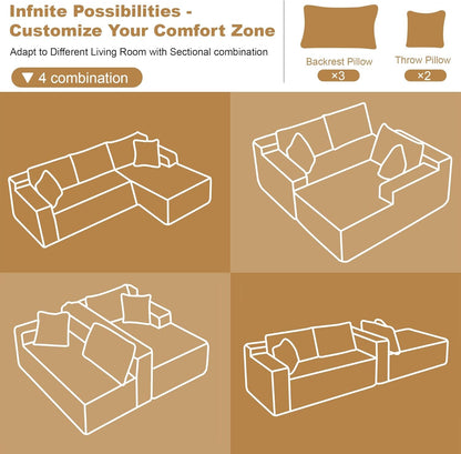108" Sectional Couches for Living Room Modern Modular Sofa with L-Shape Couchs Upholstered Boneless Couch Deep Seat Sectional Couch with Chaise8