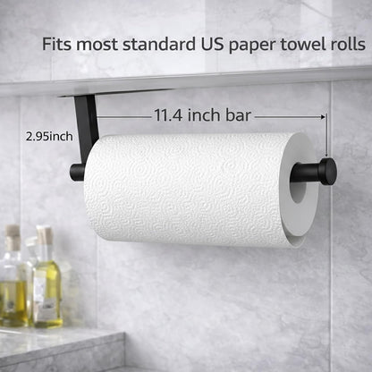 Paper Towel Holder, Self Adhesive or Screw Mounting, Black Wall Mount SUS304 Stainless Steel Paper Towel Holder under Cabinet for Kitchen, Counter, Cabinet, Bathroom2