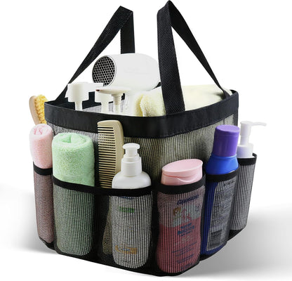 Mesh Shower Caddy Portable, Shower Tote Bag for Dorm Room Essentials, 8 Pockets Large Shower Basket for College Gym Beach Camping (1, Black)1