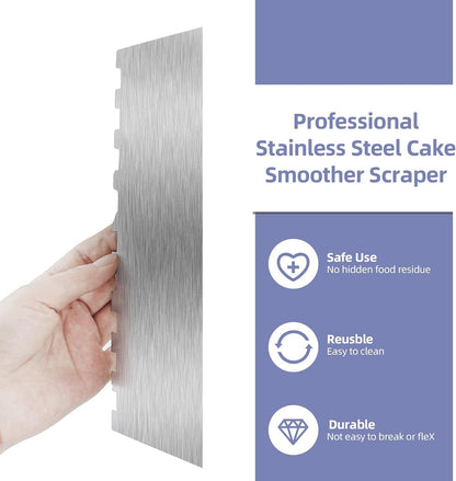 9 Inch Stainless Steel Cake Scraper, Cream Cake Scraper Sided Patterned Edge Stripe Edge Smoother Scraper Cake Smoother Frosting Scraper Cake Decorating Comb for Mousse Butter Cream5