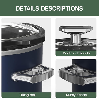 2 QT Small Slow Cooker, 3 Adjustable Temp, Upgraded Ceramic Pot, Easy Clean-Up, Nutrient Loss Reduction, Sauces, Stews & Dips, Stainless Steel, Blue3