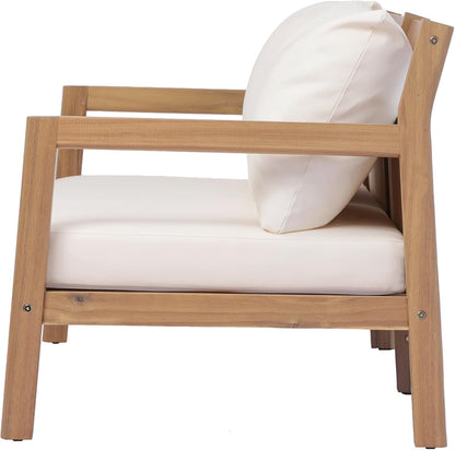 Pablo 4-Seater Patio Furniture Set with Removable Cushion, 4 Piece Outdoor Acacia Wood Conversation Set, Wooden Outdoor Sectional Sofa Set with Coffee Table,Light Teak+Beige19