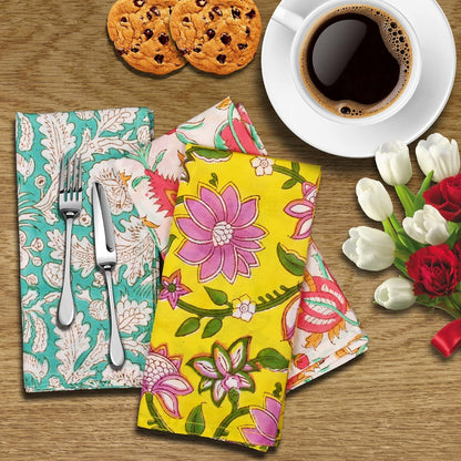 DIYANAIMPEX 10 Pc Cotton Cloth Napkins Hand Block Print Hand Made Size 16X16 Inch Printed Home Decor Indian Eco Friendly Mix Lot Dinner Napkins (Multicoloured)4