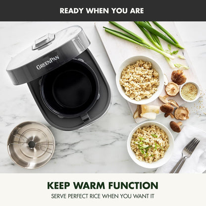 Rice Cooker, 8 Cups Cooked (4 Uncooked), Low-Carb & Soup Mode,10 ONE-TOUCH Cooking Presets, Pfas-Free Ceramic Steamer Basket, Fuzzy Logic, Auto Keep Warm, Oats, 24HR Delay Timer, Graphite8