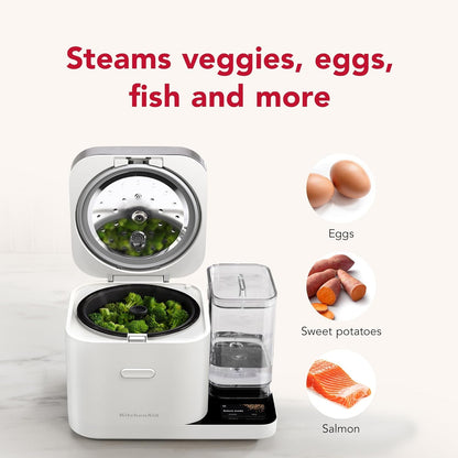 Kitchenaid 8 Cup Grain and Rice Cooker, Integrated Scale, Porcelain White | Automatically Sensing Grain-To-Liquid Ratio, Removable Steamer Basket, Water Tank, 21 Preset Cooking Options, Model KGC3155PL3