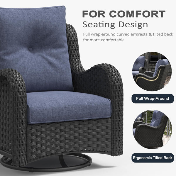7 Pieces Outdoor Patio Furniture Set, Rattan Wicker Sectional Swivel Rocker Chairs Sets with Ottomans, Swivel Glider Chairs and Coffee Table5