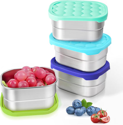 4Pack 8Oz Small (1 CUP) Stainless Steel Snack Containers for Kids | Reusable Easy Open Toddler Snack Containers with Silicone Lids | Stackable Toddler Lunch Box for Daycare, School and Travel1