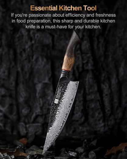 8.6 Inch Professional Damascus Chefs Knife,67 Layers Damascus Steel Kitchen Knife,10Cr15Comov Steel Core,Very Sharp for Vegetables Meat Cutting for Home Kitchen,Burnt White Oak Wood Handle8