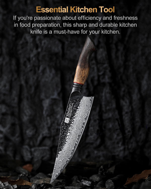 8.6 Inch Professional Damascus Chefs Knife,67 Layers Damascus Steel Kitchen Knife,10Cr15Comov Steel Core,Very Sharp for Vegetables Meat Cutting for Home Kitchen,Burnt White Oak Wood Handle8