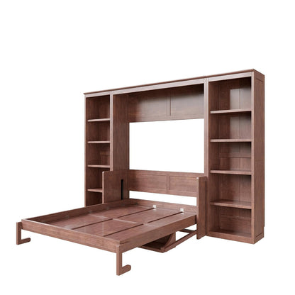 Murphy Bed Full Size,Space-Saving Hideaway Wall Bed with Desk and Bookshelf,Murphy Bed W/Slat Support,Bedroom Folding Bedframe for Guest Room,Dark Brown6