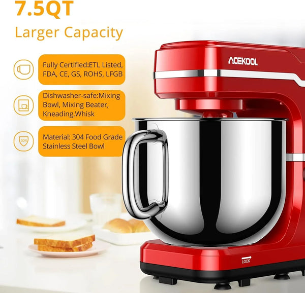 Powerful 660W Stand Mixer – 7.5 Quart Tilt-Head Kitchen Appliance with 10 Speed Settings – Stainless Steel Bowl & Attachments (Dough Hook, Whisk, Beater, Splash Guard), Compact Food Mixer5