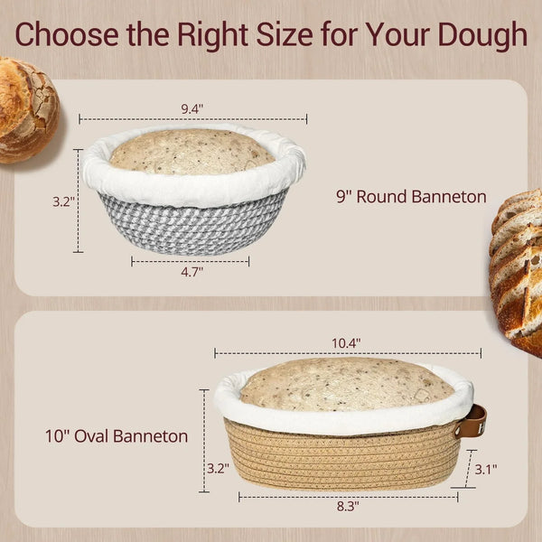 Banneton Bread Proofing Basket Sourdough Basket Cotton Rope Bread Baskets |  Sourdough Proofing Basket, 9''Round & 10''Oval Banneton Baskets with Liners & Covers, Cotton Rope Bread Baskets5