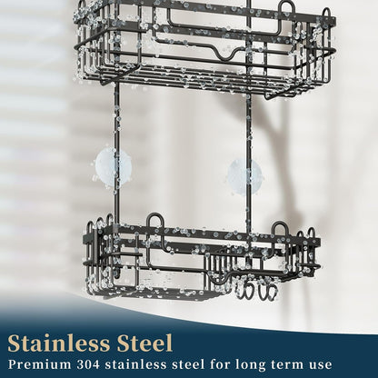 over the Door Shower Caddy - 2-Tier Hanging Shower Organizer with Soap Holder, Rustproof Bathroom Storage and Organizer Rack for Shampoo, Towels, and Toiletries, Black4