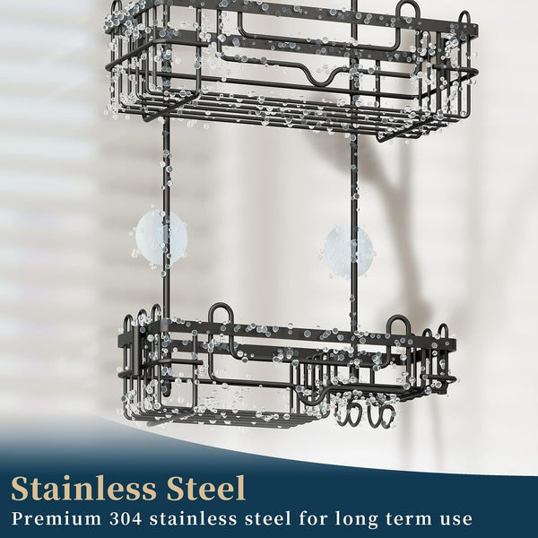 over the Door Shower Caddy - 2-Tier Hanging Shower Organizer with Soap Holder, Rustproof Bathroom Storage and Organizer Rack for Shampoo, Towels, and Toiletries, Black4