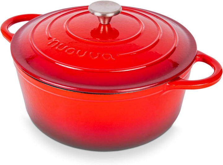 Enamelled Cast Iron Dutch Oven Pot with Lid-6.4 Quart Non Stick Casserole Pot-Heavy Duty & Oven Safe up to 500° F for Bread Baking, Braising, Stews, Roasting - 28Cm Red