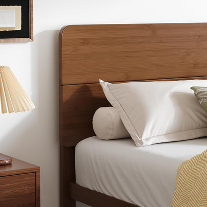 14" King Size Bamboo Wood Platform Bed Frame with Headboard, Brown3