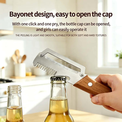 Premium Vegetable Peeler with Wooden Handle and Bottle Opener, Multi-Functional Vegetable Peeler for Fruit Pumpkin Peeling Potato and Other Vegetables or Fruits (2Pcs)4