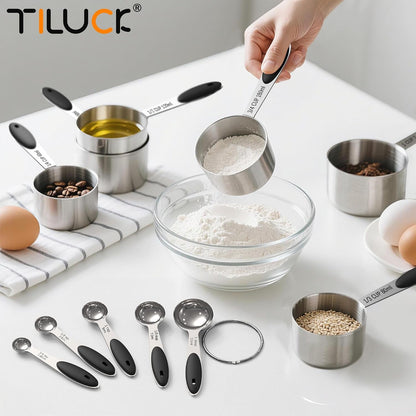 Stainless Steel Measuring Cups and Spoons Set with Silicone Handle – Nesting Design for Space-Saving, Heavy Duty & Dishwasher Safe for Dry/Liquid Ingredients, Cooking & Baking (10)6