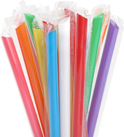100 Pcs Jumbo Smoothie Straws Boba Straws,Individually Wrapped Multi Colors Disposable Plastic Large Wide-Mouthed Milkshake Bubble Tea Drinking Straw(0.43" Diameter and 9.45" Long)1