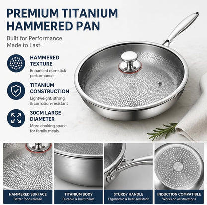 Titanium Pans for Cooking, 12 Inch Titanium Pro Hammered Frying Pan with Lid, Titanium Cookware for Cooking Kitchen Induction Compatible3