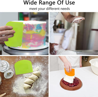 Dough Scraper Bench Scraper for Baking, 4 Pcs BPA Free PE Plastic Flexible Bowl Scraper, Food-Safe Plastic Dough Cutter for Bread Cake Dough Fondant Icing (White, Green, Orange, Pink)7