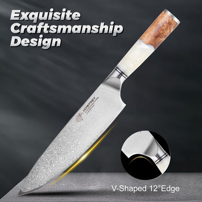 Damascus Chef Knife 8 Inch, 67-Layer Japanese Kitchen Knives Sharp VG-10 High Carbon Stainless Steel with Ergonomic Pakkawood Handles, Elegant Gift Box Packaging for Home and Kitchen8